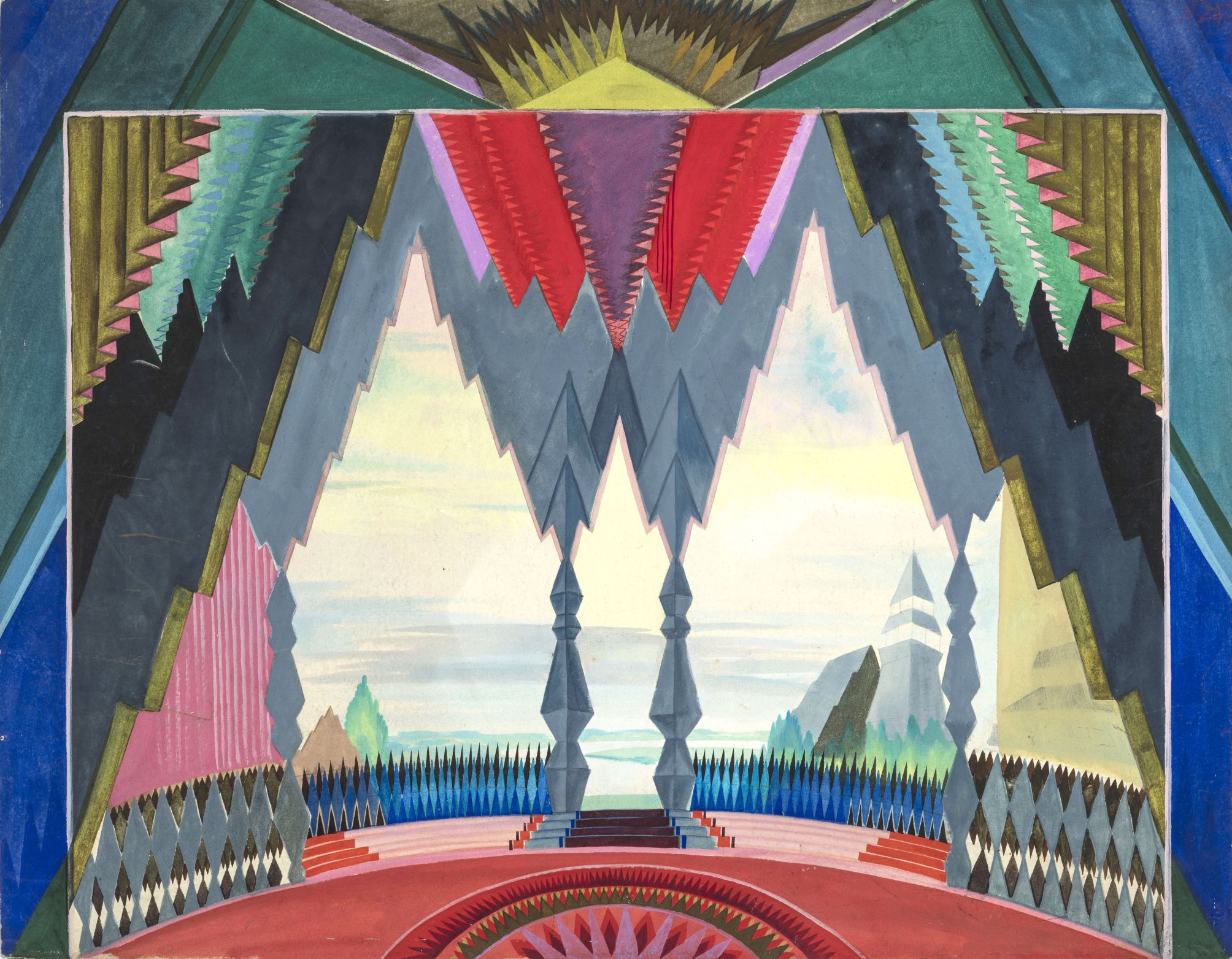 Ludolfs Liberts. Dekorāciju mets Jāņa Mediņa operas “Uguns un nakts” iestudējumam. Nerealizēts. 20. gs. 20. gadi. Kartons, tempera. Latvijas Nacionālā mākslas muzeja kolekcija. // Publicitātes foto