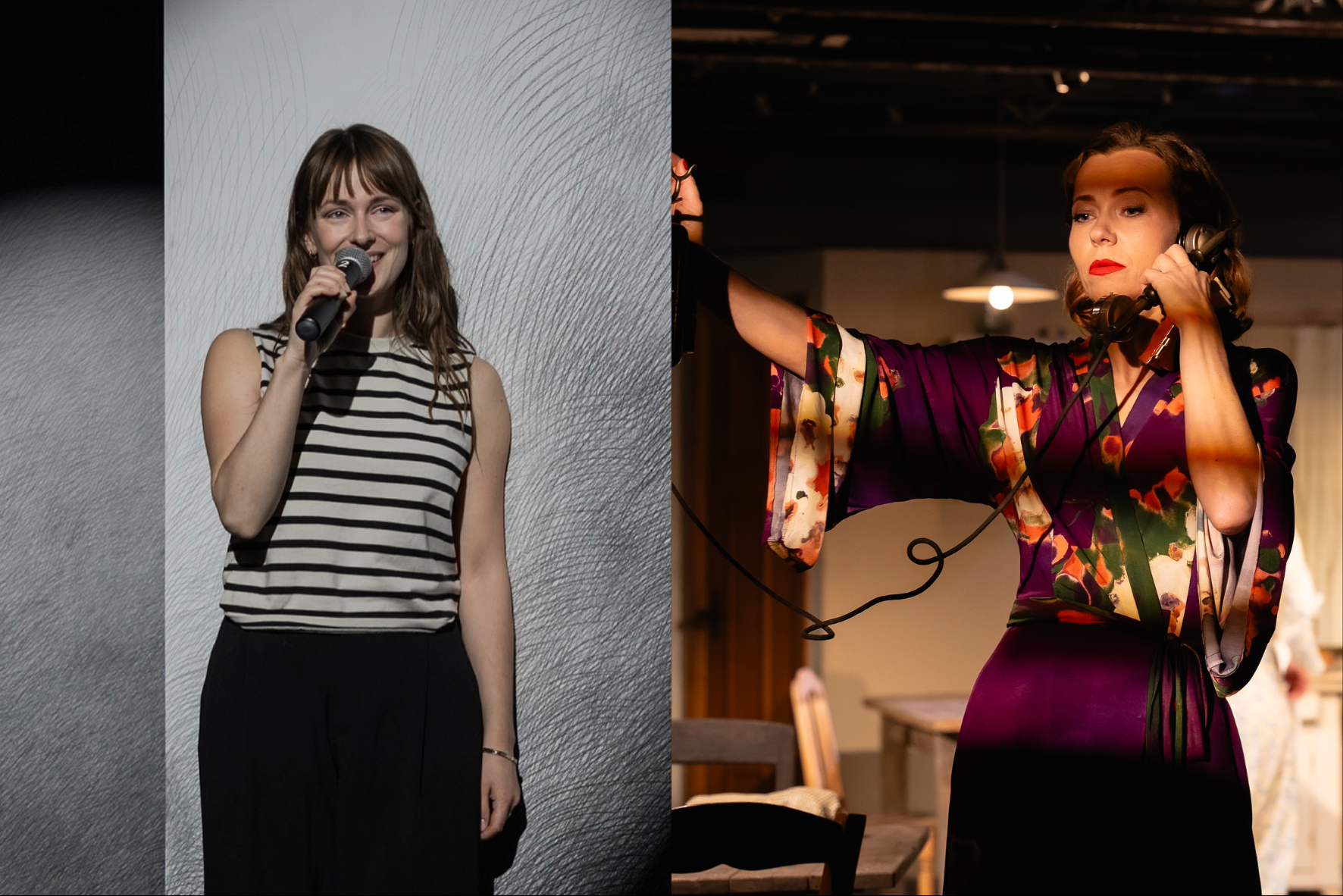 Pa kreisi: Kintija Stūre – Loma izrādē "Dievs ir šeit" (Liepājas teātris). Pa labi: Maija Doveika – Blanša izrādē "Ilgu tramvajs" (Latvijas Nacionālais teātris) // Publicitātes foto